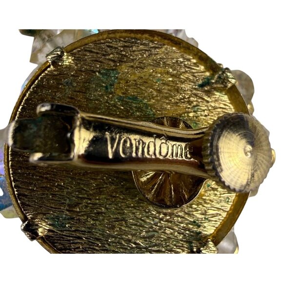 Vtg Vendome Gold Tone Aurora Borealis Crystal Brooch Matching Clip-On Earrings - Picture 8 of 8